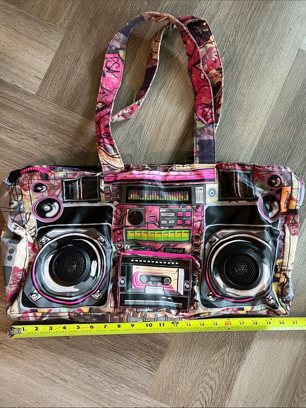 Vintage Y2K Parcel Printed Boombox Tote Bag in Pink